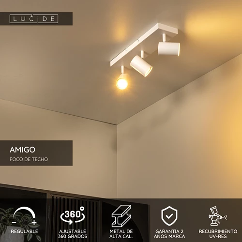 Lucide AMIGO - Foco de techo - 3xGU10 - Blanco - USP